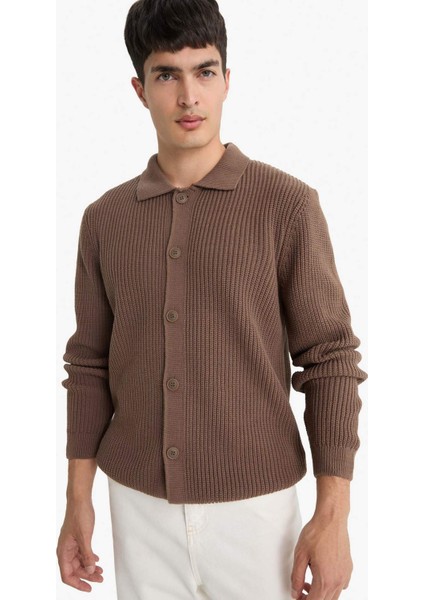 Standart Fit Polo Yaka Düğmeli Triko Hırka E8397AX25CW