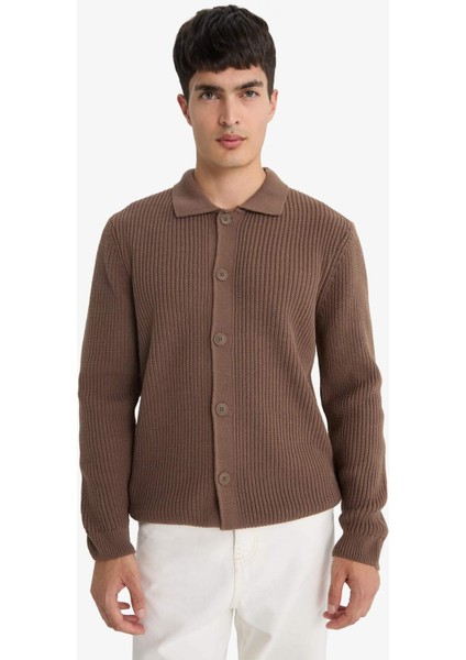 Standart Fit Polo Yaka Düğmeli Triko Hırka E8397AX25CW