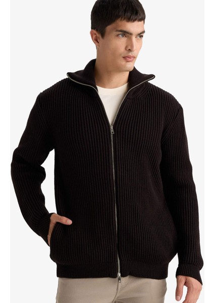 Standart Fit Dik Yaka Fermuarlı Triko Hırka C9014AX25AU