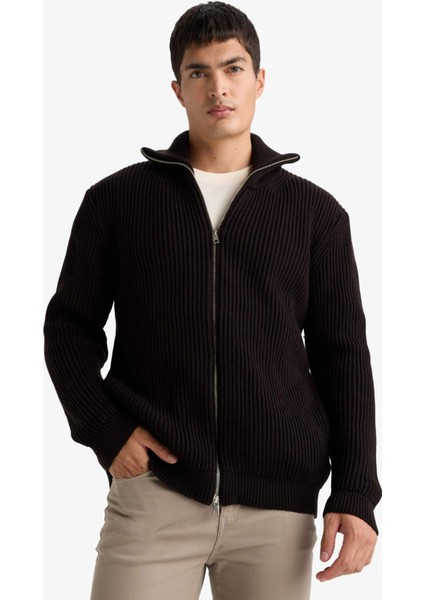 Standart Fit Dik Yaka Fermuarlı Triko Hırka C9014AX25AU