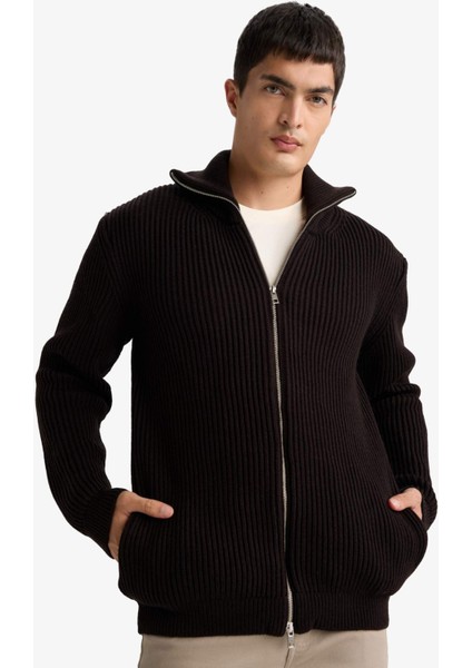 Standart Fit Dik Yaka Fermuarlı Triko Hırka C9014AX25AU