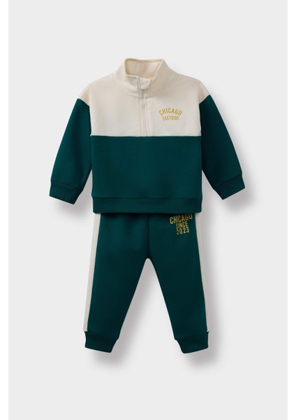 Erkek Bebek 2'li Takım Baskılı Okul Fermuarlı Sweatshirt Eşofman Altı