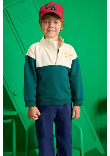 Erkek Bebek 2'li Takım Baskılı Okul Fermuarlı Sweatshirt Eşofman Altı