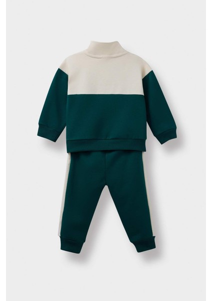 Erkek Bebek 2'li Takım Baskılı Okul Fermuarlı Sweatshirt Eşofman Altı