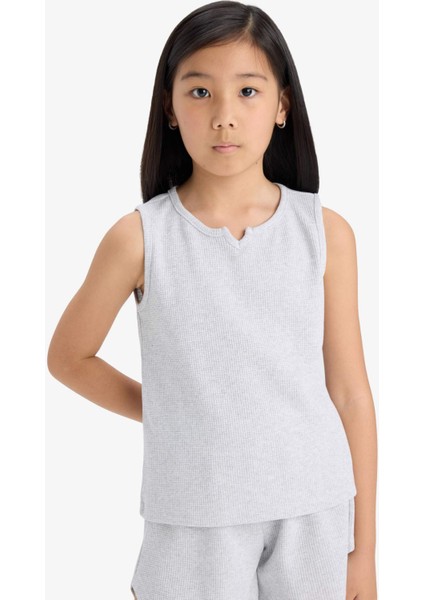 Kız Çocuk 2'li Takım Waffle Kolsuz Üst Beli Lastikli Şort Alt F5184A825SM
