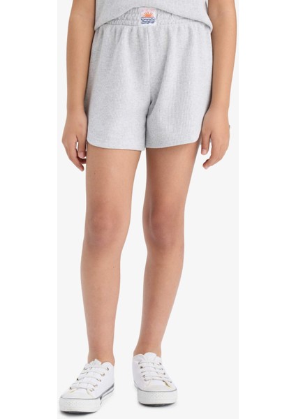 Kız Çocuk 2'li Takım Waffle Kolsuz Üst Beli Lastikli Şort Alt F5184A825SM