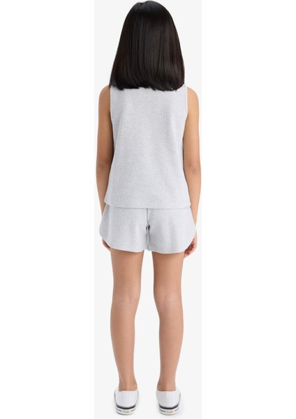 Kız Çocuk 2'li Takım Waffle Kolsuz Üst Beli Lastikli Şort Alt F5184A825SM