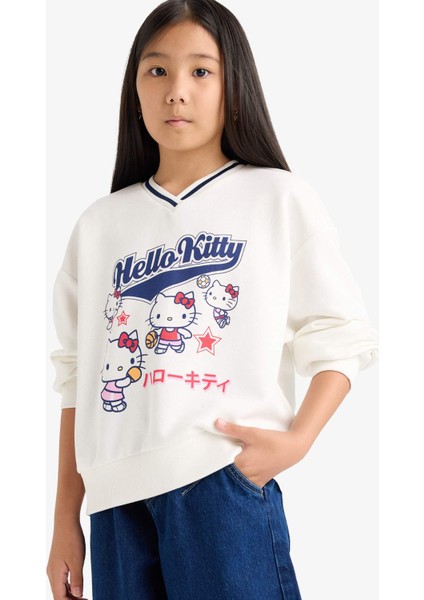 Kız Çocuk Hello Kitty Oversize Geniş Kalıp V Yaka Sweatshirt F5365A825AU