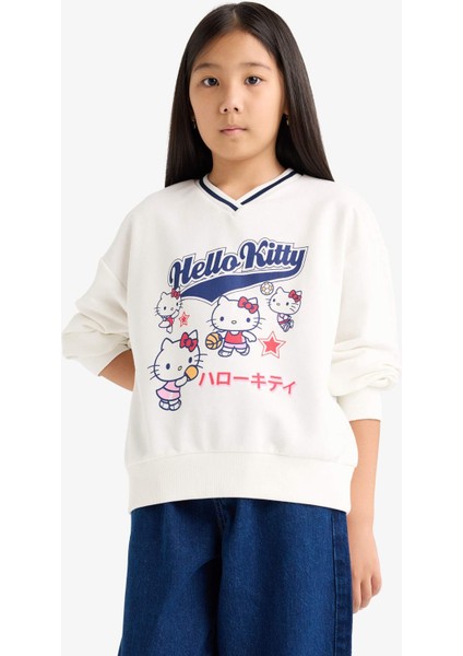 Kız Çocuk Hello Kitty Oversize Geniş Kalıp V Yaka Sweatshirt F5365A825AU