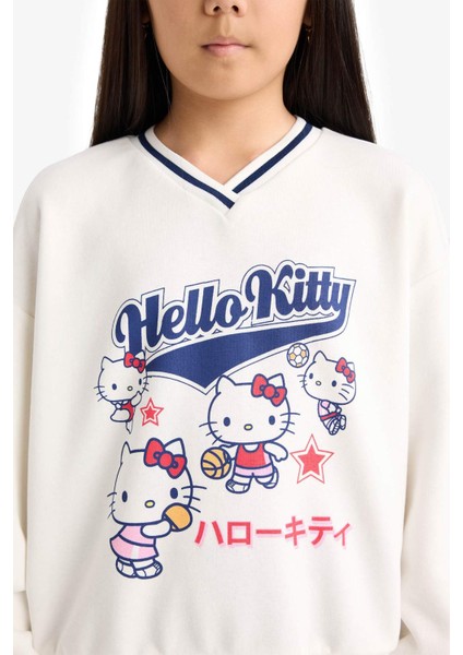 Kız Çocuk Hello Kitty Oversize Geniş Kalıp V Yaka Sweatshirt F5365A825AU