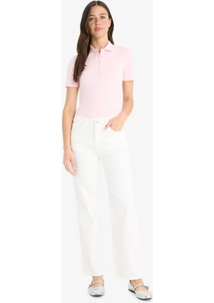 Slim Fit Dar Kesim Polo Yaka Fitilli Kaşkorse Kısa Kollu Tişört E6577AX25SP