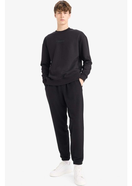 Boxy Fit Bisiklet Yaka İçi Yumuşak Tüylü Baskılı Sweatshirt X8282AZ25AU