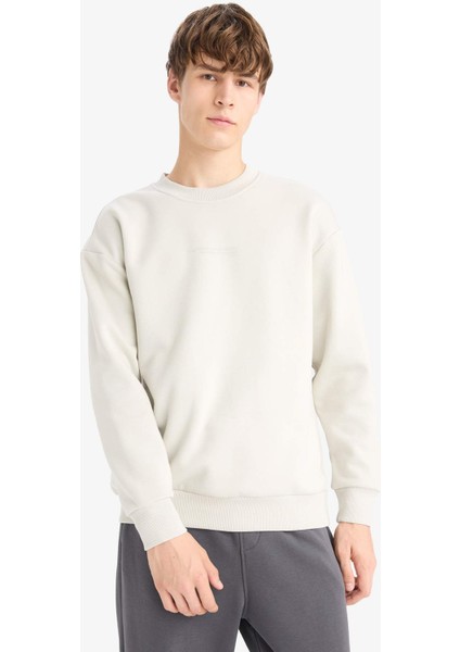 Boxy Fit Bisiklet Yaka İçi Yumuşak Tüylü Baskılı Sweatshirt X8282AZ25AU