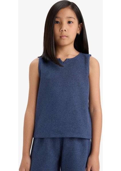 Kız Çocuk 2'li Takım Waffle Kolsuz Üst Esnek Belli Şort Alt F5184A825SM