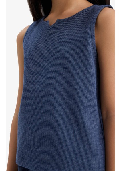 Kız Çocuk 2'li Takım Waffle Kolsuz Üst Esnek Belli Şort Alt F5184A825SM