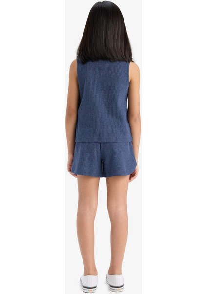 Kız Çocuk 2'li Takım Waffle Kolsuz Üst Esnek Belli Şort Alt F5184A825SM