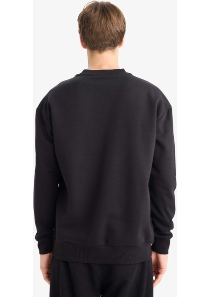 Boxy Fit Bisiklet Yaka İçi Yumuşak Tüylü Baskılı Sweatshirt X8282AZ25AU