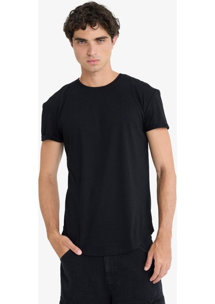 Long Muscle Fit Bisiklet Yaka Basic Düz Kısa Kollu Tişört N2104AZ25AU