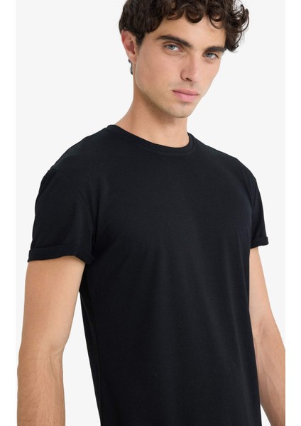Long Muscle Fit Bisiklet Yaka Basic Düz Kısa Kollu Tişört N2104AZ25AU