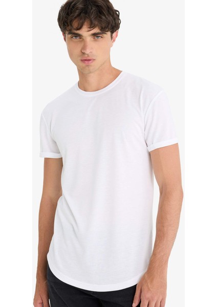 Long Muscle Fit Bisiklet Yaka Basic Düz Kısa Kollu Tişört N2104AZ25AU