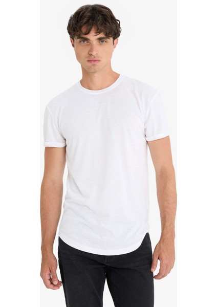 Long Muscle Fit Bisiklet Yaka Basic Düz Kısa Kollu Tişört N2104AZ25AU