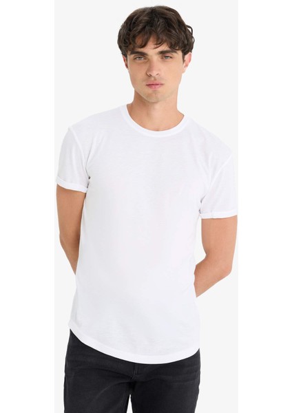 Long Muscle Fit Bisiklet Yaka Basic Düz Kısa Kollu Tişört N2104AZ25AU