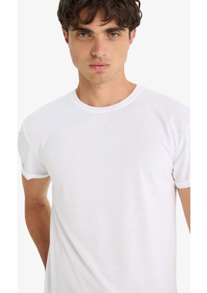 Long Muscle Fit Bisiklet Yaka Basic Düz Kısa Kollu Tişört N2104AZ25AU