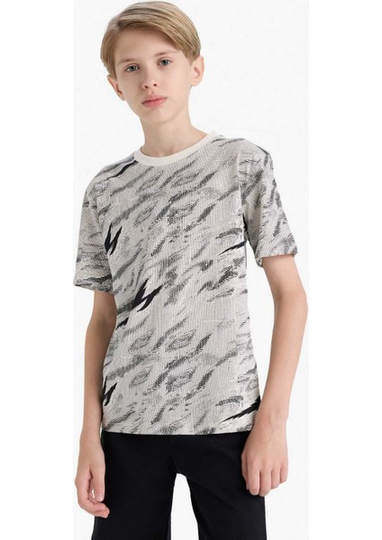 Erkek Çocuk Bisiklet Yaka Desenli Kısa Kollu Tişört F3770A825AU
