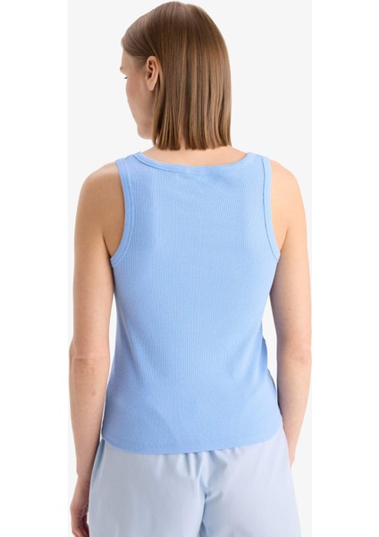 Regular Fit Yuvarlak Yaka Kolsuz Ribana Pijama Üstü-Fall in Love F0110AX25SM