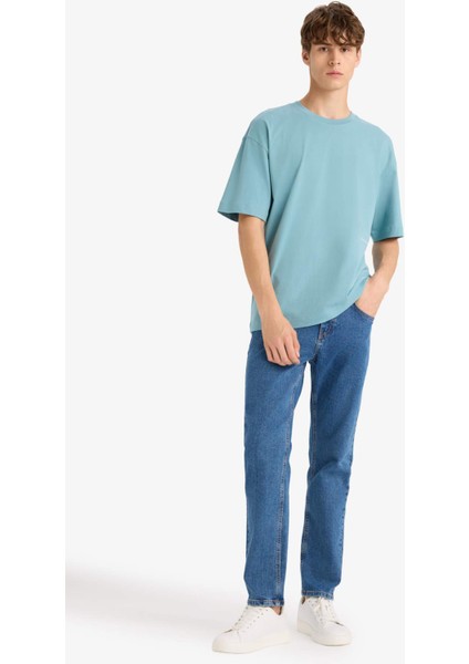 Boxy Fit Bisiklet Yaka Baskılı Kısa Kollu Tişört F5502AX25HS