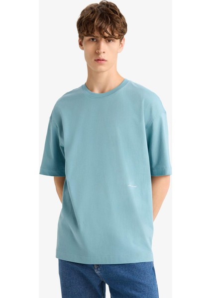 Boxy Fit Bisiklet Yaka Baskılı Kısa Kollu Tişört F5502AX25HS