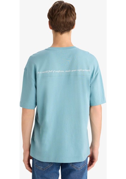 Boxy Fit Bisiklet Yaka Baskılı Kısa Kollu Tişört F5502AX25HS