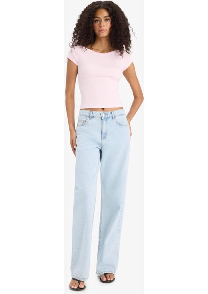 Slim Fit Dar Kesim Kayık Yaka Fitilli Kaşkorse Kısa Kollu Tişört