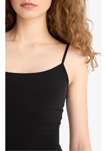 Coool Bodycon Vücudu Saran Kare Yaka Askılı Tül Maxi Elbise F5548AX25SM