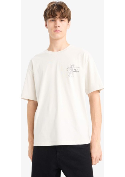 %100 Pamuk Rick and Morty Boxy Fit Bisiklet Yaka Sırt Baskılı Kısa Kollu Tişört E9307AX25AU