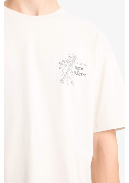 %100 Pamuk Rick and Morty Boxy Fit Bisiklet Yaka Sırt Baskılı Kısa Kollu Tişört E9307AX25AU
