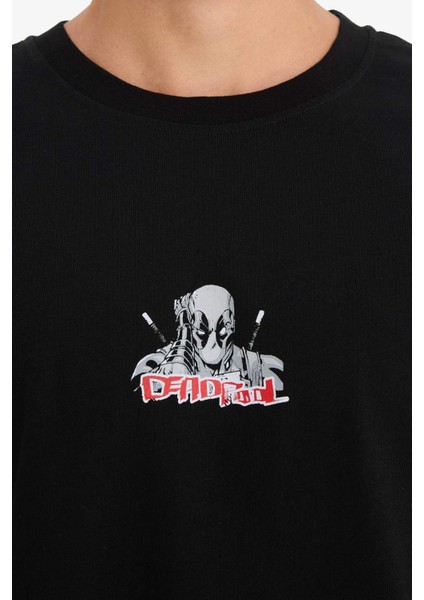 %100 Pamuk Deadpool Boxy Fit Rahat Kesim Bisiklet Yaka Sırt Baskılı Kısa Kollu Tişört E9291AX25AU
