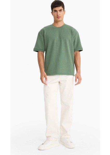 Oversize Geniş Kalıp Bisiklet Yaka Kısa Kollu Tişört F0320AX25AU