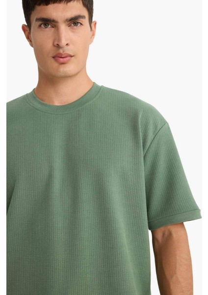 Oversize Geniş Kalıp Bisiklet Yaka Kısa Kollu Tişört F0320AX25AU