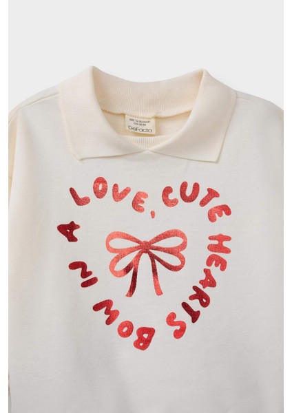 Kız Bebek 2'li Takım Baskılı İçi Yumuşak Tüylü Okul Sweatshirt Eşofman Altı F3744A525AU