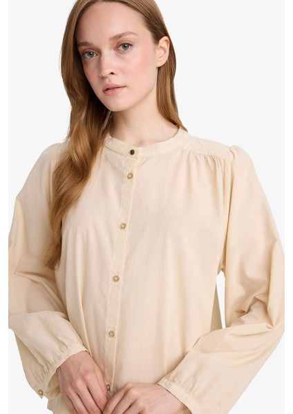 Relax Fit Yuvarlak Yaka Vual Uzun Kollu Gömlek F4978AX25AU