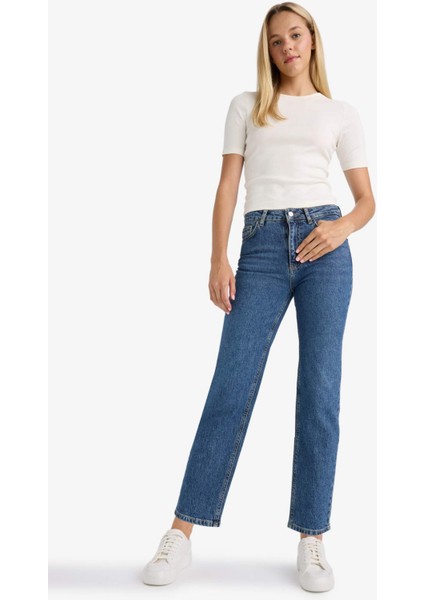 Comfort Straight Yüksek Bel Bilek Boy Jean Yıkamalı Pantolon D8154AX25AU