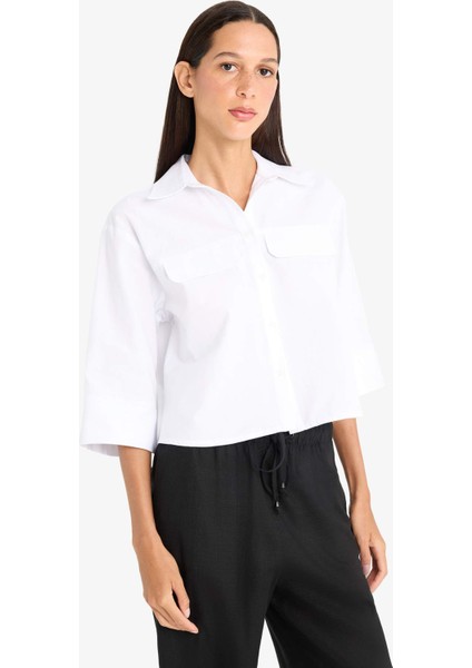 Oversize Geniş Kalıp Cepli Oxford Kısa Kollu Gömlek F5593AX25SM