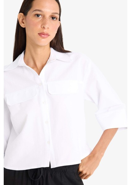 Oversize Geniş Kalıp Cepli Oxford Kısa Kollu Gömlek F5593AX25SM