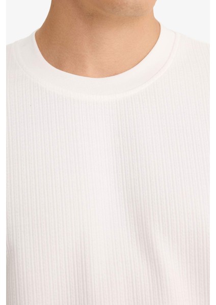 Oversize Geniş Kalıp Bisiklet Yaka Kısa Kollu Tişört F0320AX25AU