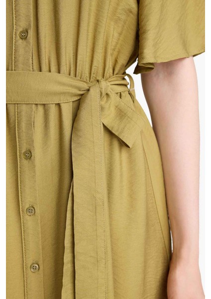 A Kesim Gömlek Yaka Kısa Kollu Midi Elbise F5670AX25AU