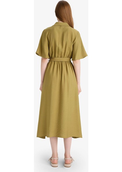A Kesim Gömlek Yaka Kısa Kollu Midi Elbise F5670AX25AU