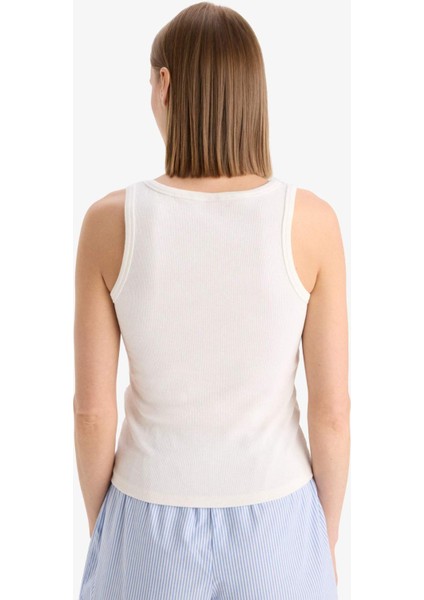 Regular Fit Yuvarlak Yaka Kolsuz Ribana Pijama Üstü-Fall in Love F0110AX25SM