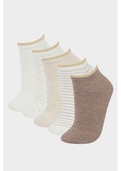 Kadın Parıltılı 5'li Pamuklu Patik Çorap