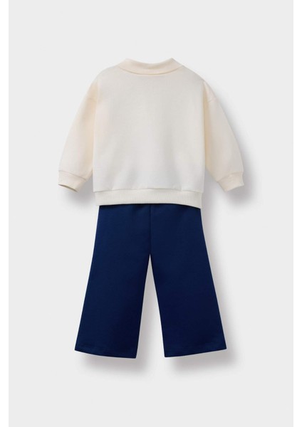 Kız Bebek 2'li Takım Baskılı İçi Yumuşak Tüylü Okul Sweatshirt Eşofman Altı F3744A525AU